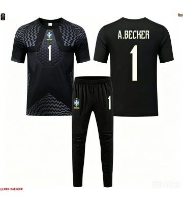Brasilien Alisson Becker #1 Målvakt Hemmakläder Barn VM 2026 Kortärmad (+ Korta byxor)